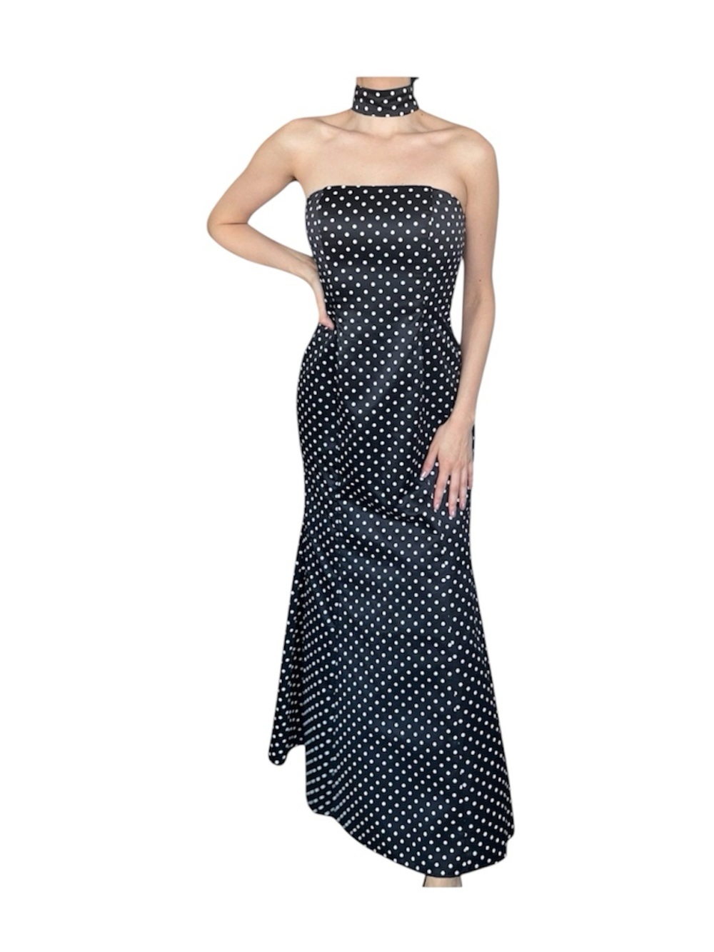 Vintage 90s Gunne Sax Black White Polka Dots Evening Gown